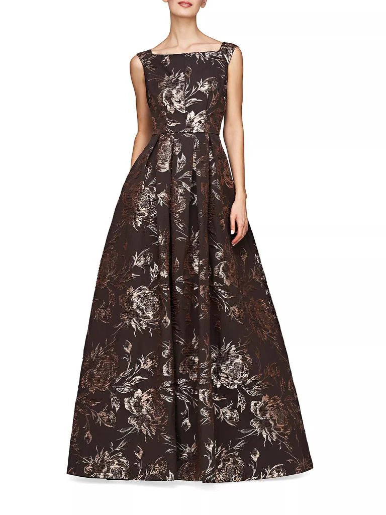 Kay Unger Theodora Floral Metallic Jacquard Sleeveless Gown 2
