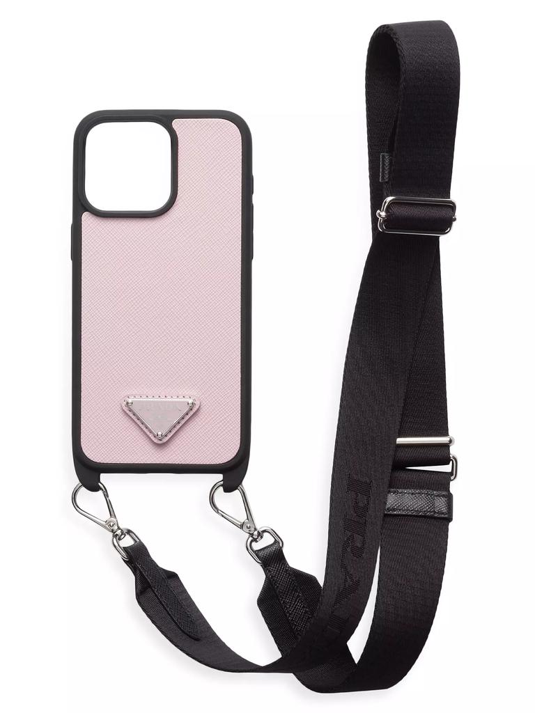 注目の的！【PRADA】Saffiano leather cover for iPhone 15 Pro Black Saffiano Leather Cover For Iphone 15 Pro | PRADA