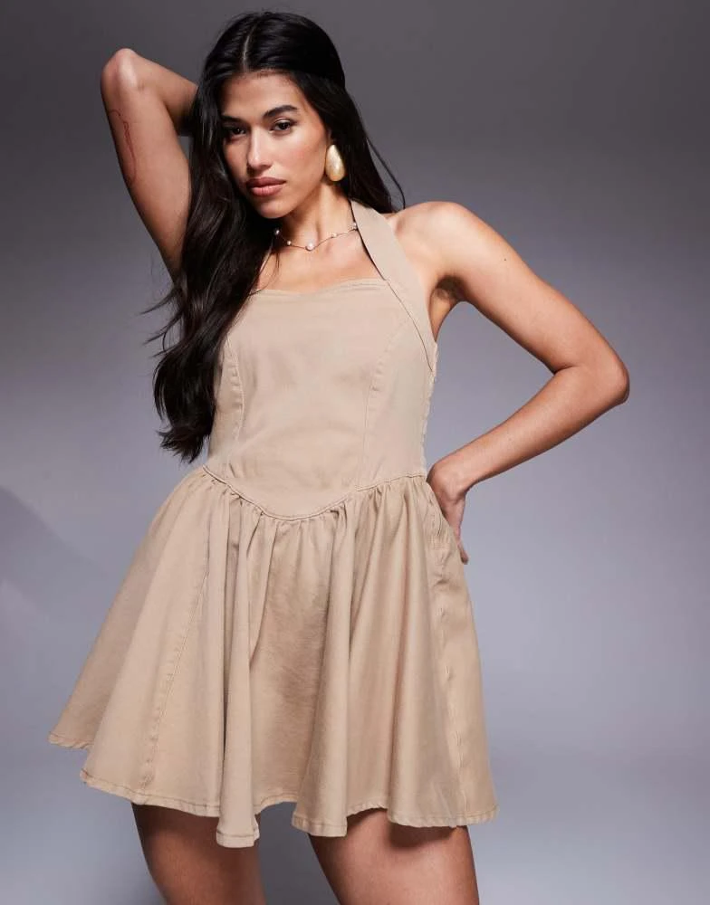 ASOS DESIGN denim halter neck mini dress in neutral  On Sale Now with Up  to 64% Off | Discover Exclusive Deals & Savings at BeyondStyle  Authentic  ASOS Home|women with Limited-Time