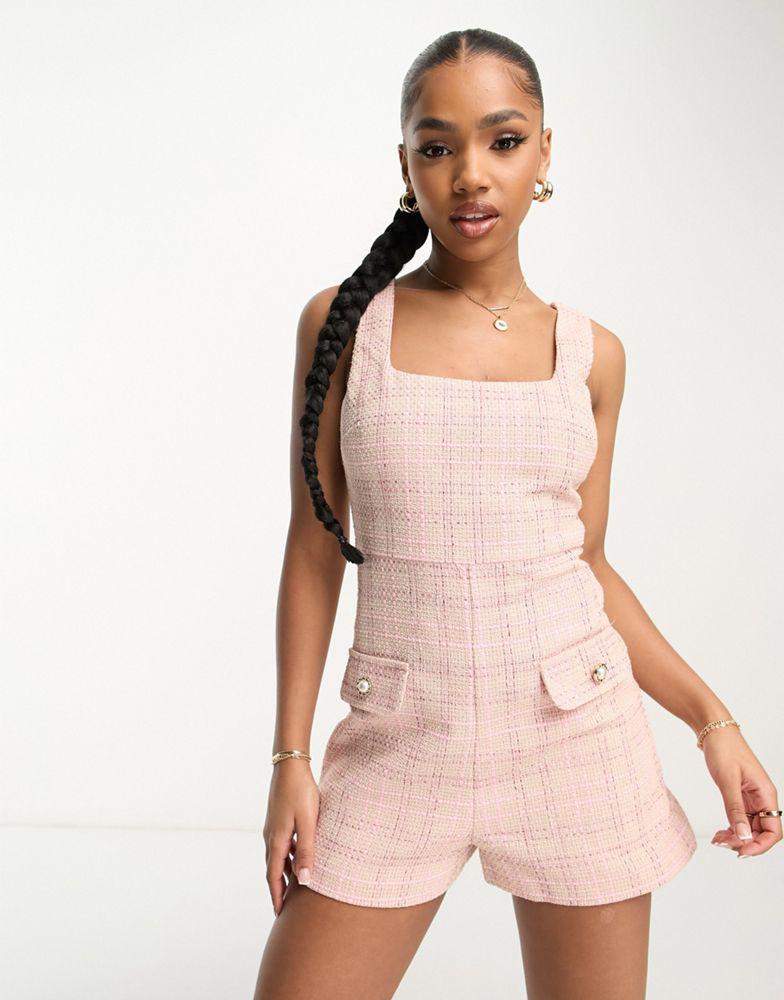 Miss Selfridge Miss Selfridge boucle check playsuit co-ord in pink check