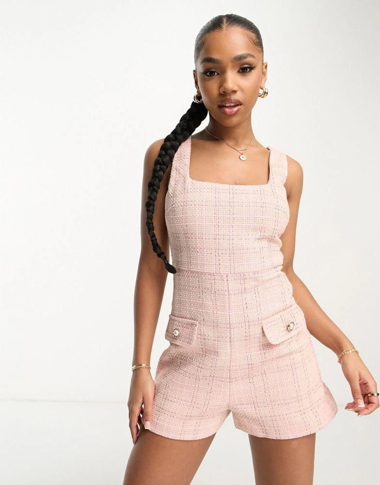 Miss Selfridge Miss Selfridge boucle check playsuit co-ord in pink check 1