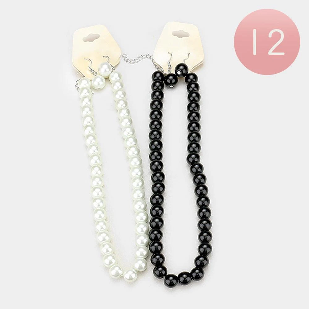 FASHNZFAB 12PCS - Faux Pearl Necklace and Earring Set