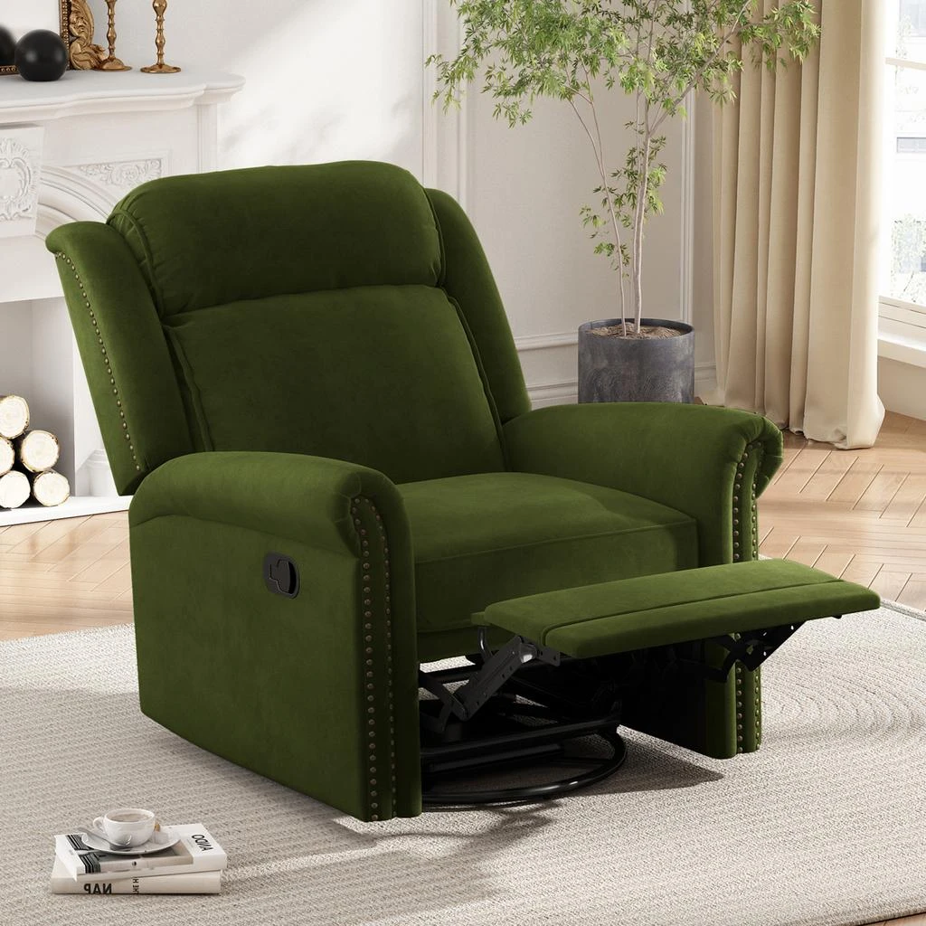 Streamdale Furniture Streamdale 360 Swivel Rocking Recliner, Adjustable Back, Green