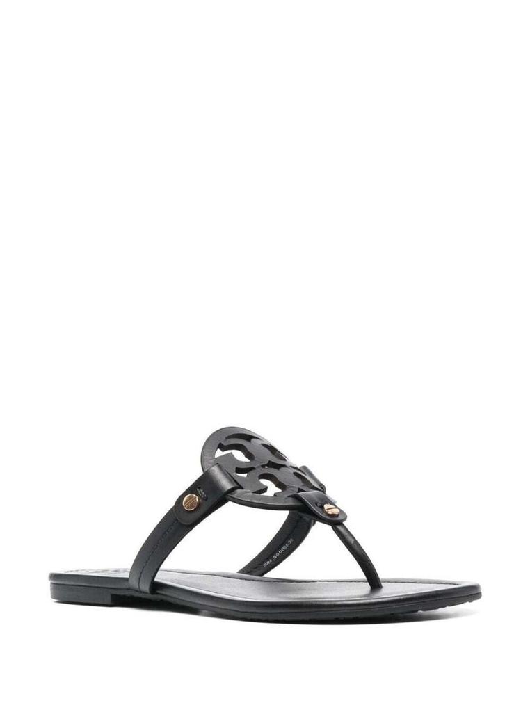 Tory Burch 'Miller' Black Thong Sandal With Tonal Logo In Leather Woman