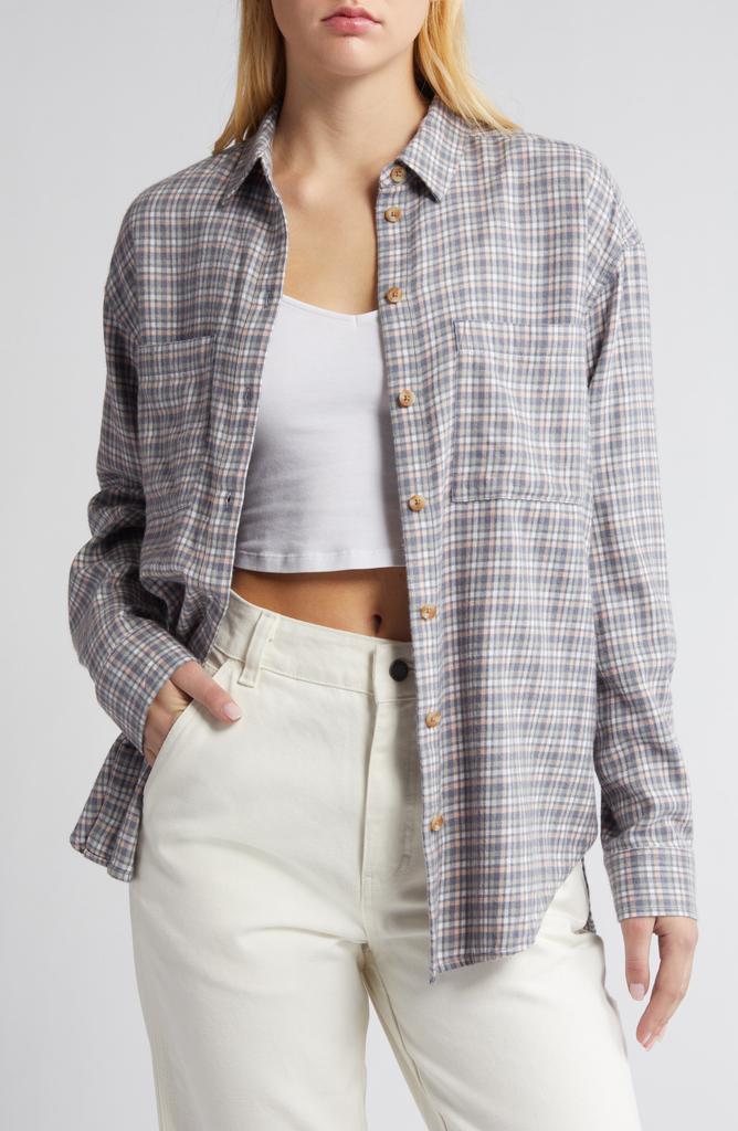 BP. Plaid Oversize Cotton Flannel Button-Up Shirt