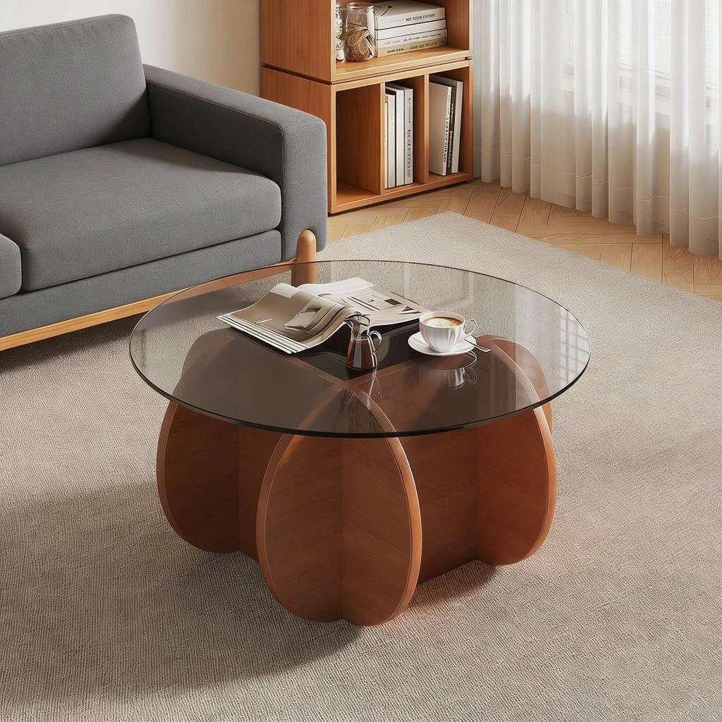 Streamdale Furniture Streamdale Modern Round Coffee Table, 31.5" Walnut Mid Century Center Table with Glass Top