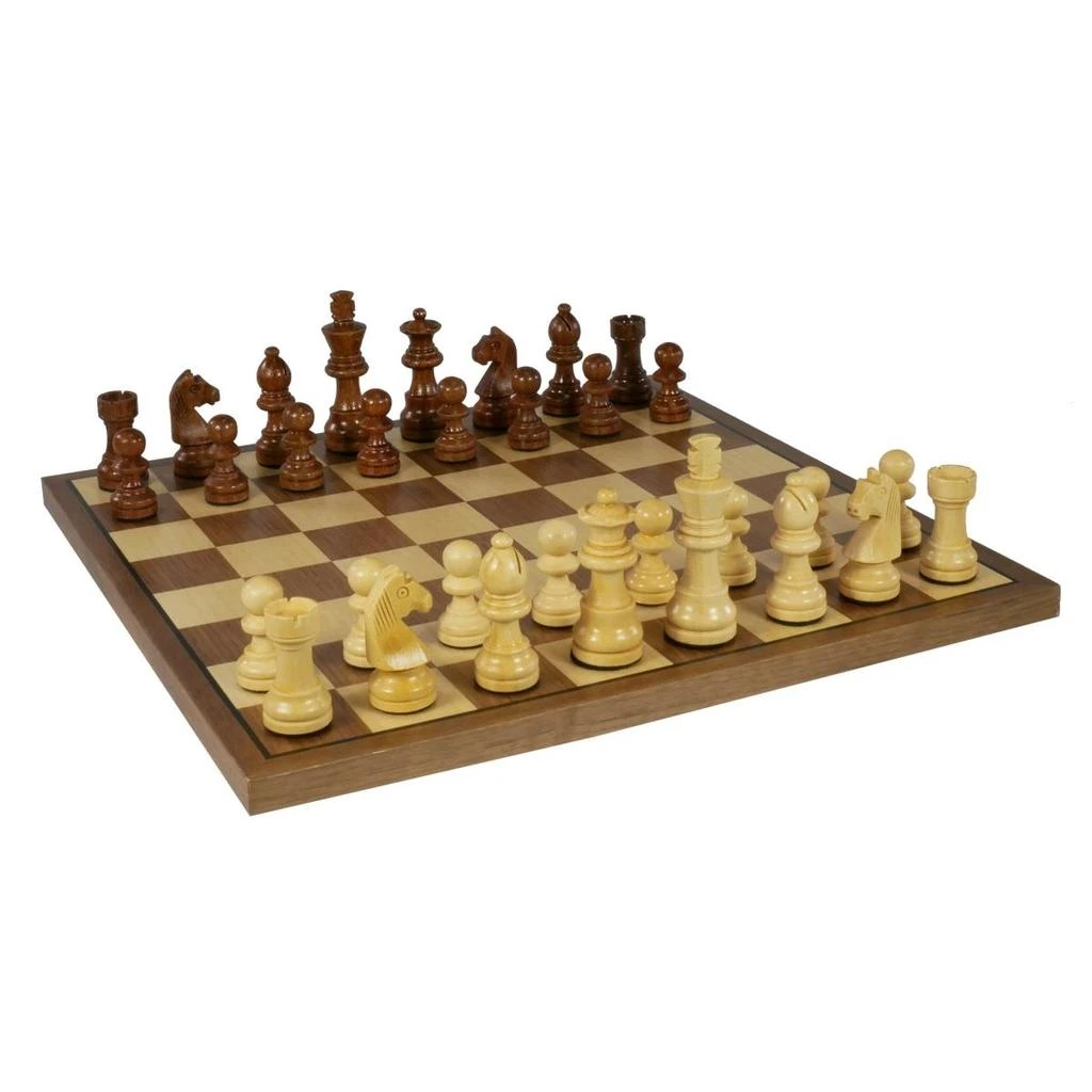WorldWise Imports 2.5 in. Sheesham Boxwood German Knight on Veneer Chess Board Set Walnut & Maple 1