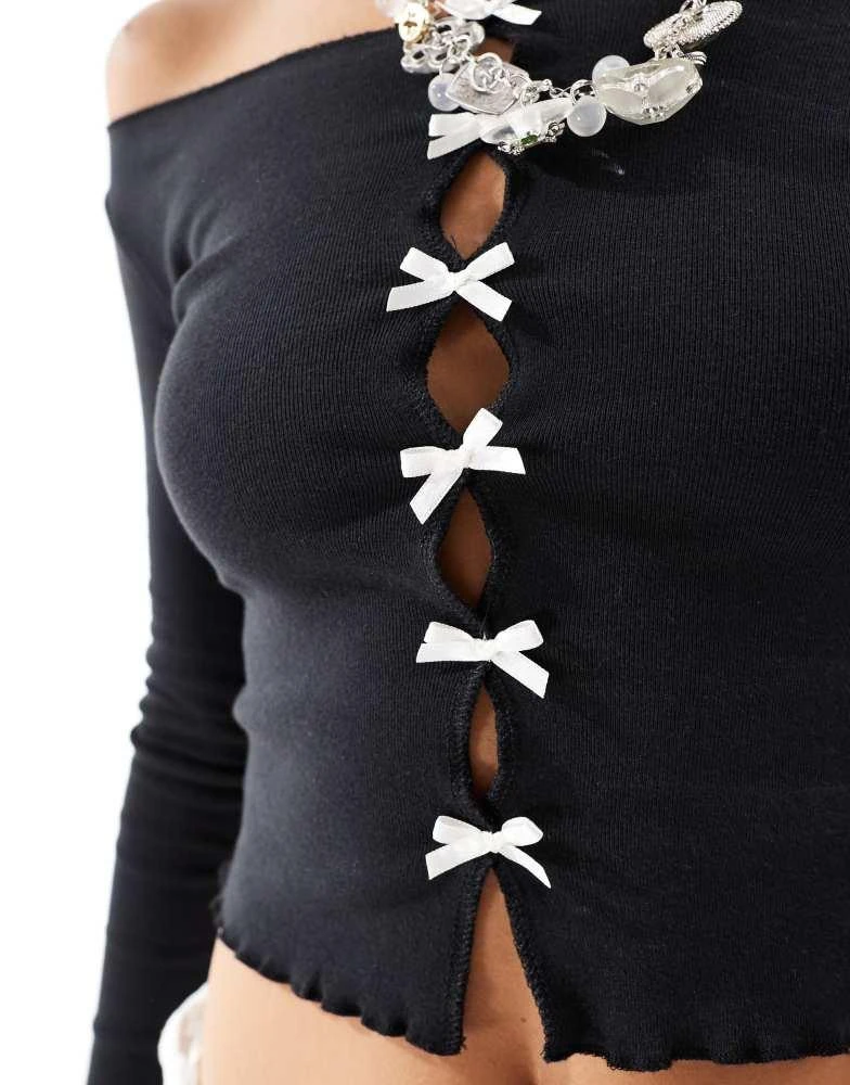 minga Minga London cutout long sleeve top with bows in black 3