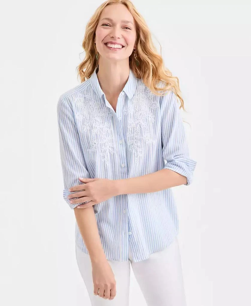 Style & Co Women's Striped Embroidered Perfect Shirt, Macy's Exclusive