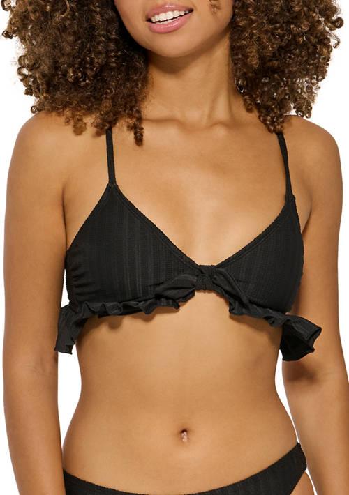 TRUE CRAFT Craft Womens Textured Stripe Ruffle Tie Front Swim Top