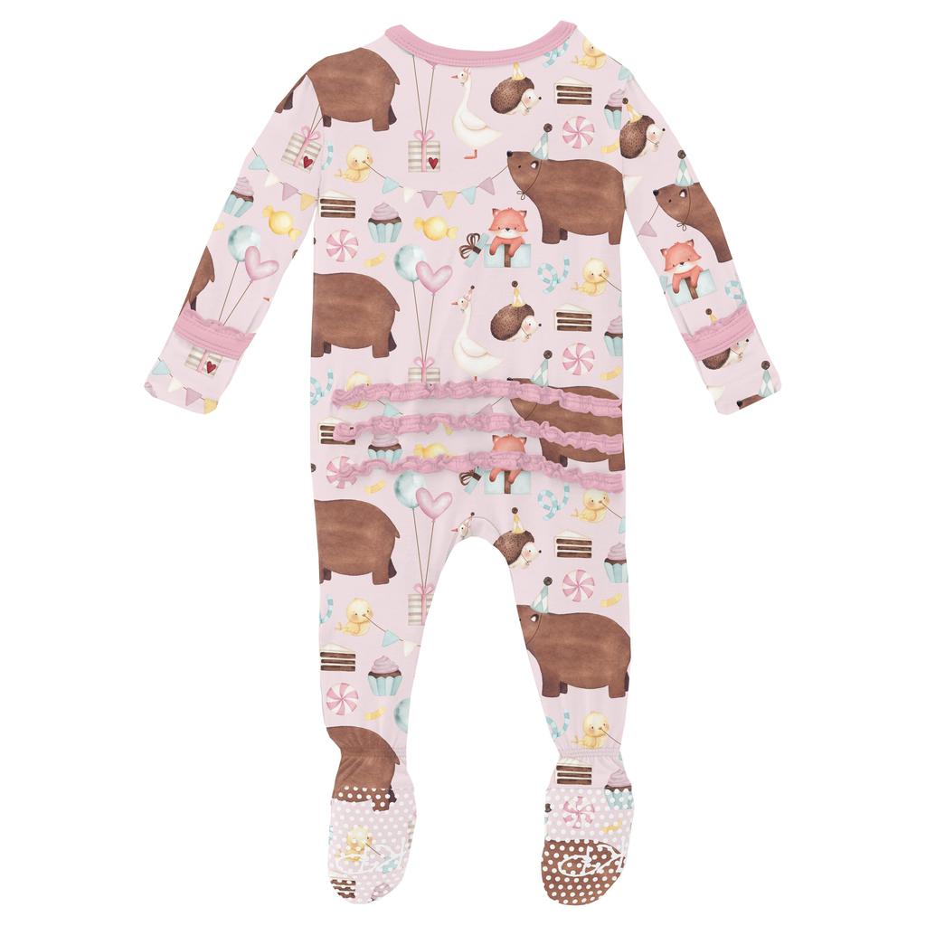 KicKee Pants Print Muffin Ruffle Footie with 2 Way Zipper (Infant)