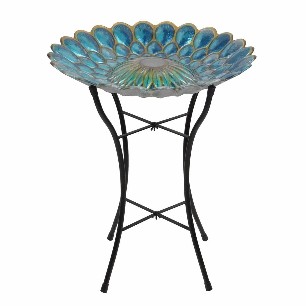 Teamson Teamson Home 18" Outdoor Solar Glass Flower Mosaic Birdbath with LED Lights and Stand