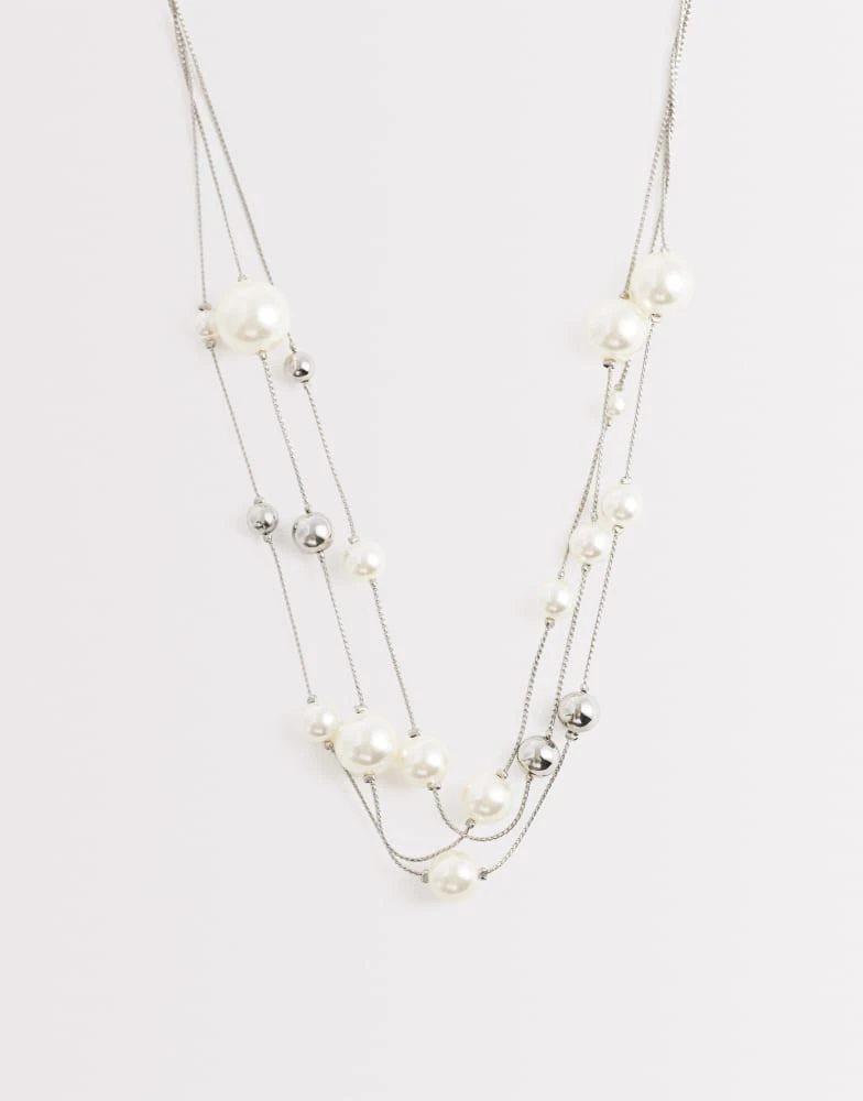 ASOS ASOS DESIGN Curve multi-row necklace with faux pearls in silver tone