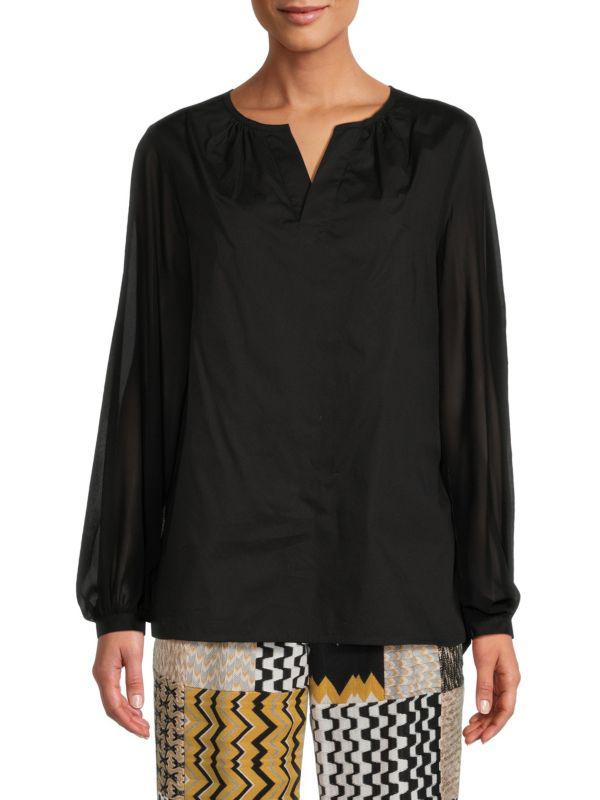 H Halston V Neck Puff Sleeve Blouse