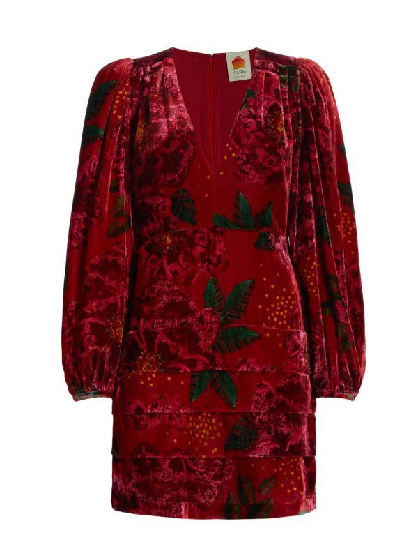 Farm Rio Shiny Flowers Velvet Minidress 6