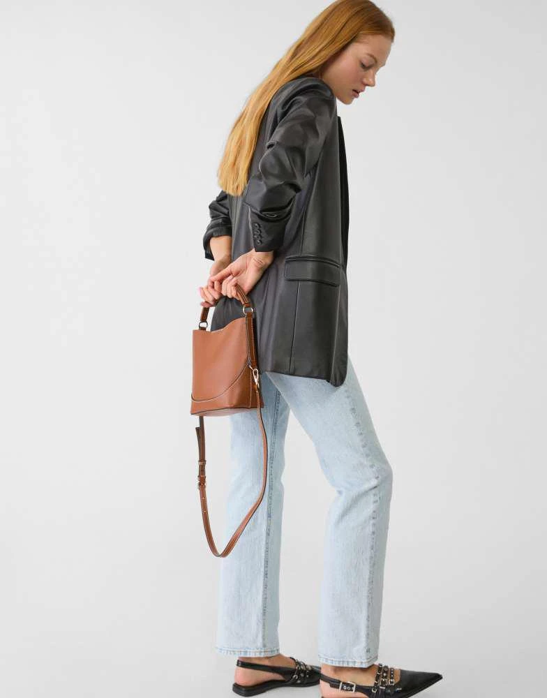 Stradivarius Stradivarius mini bucket bag with strap in pale camel 4