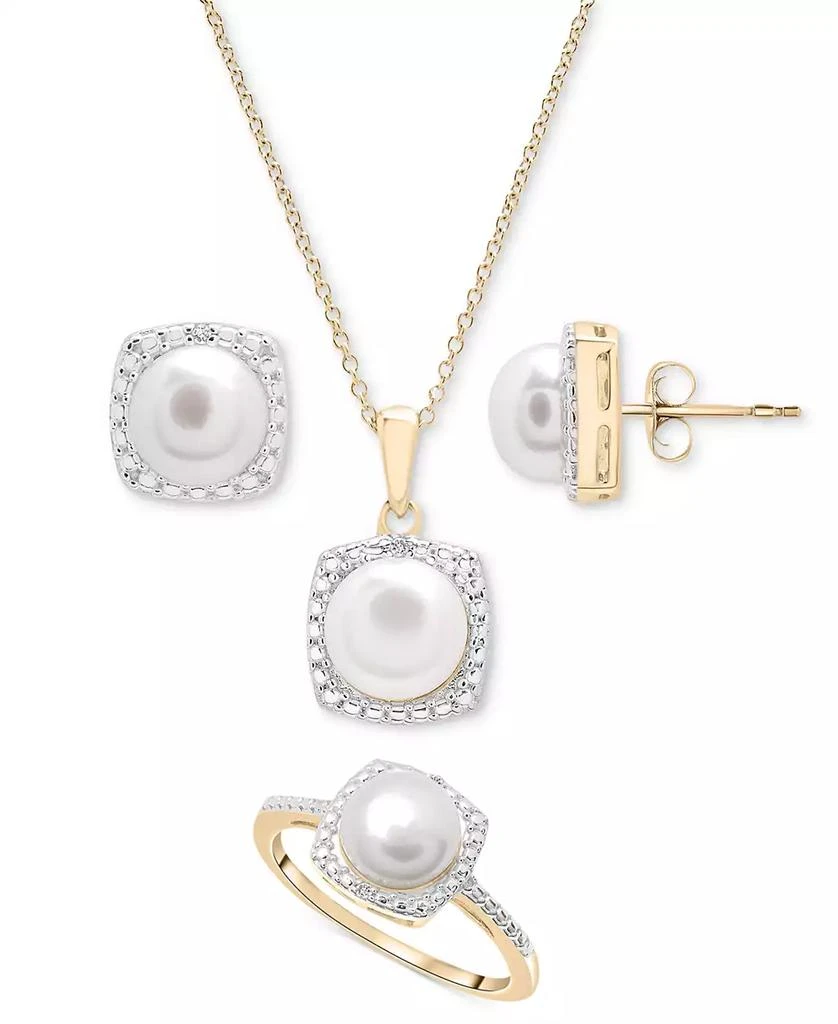 Macy's 3-Pc. Set Cultured Freshwater Pearl (6-7mm) & Diamond Accent Pendant Necklace, Earrings, and Ring in 14k Gold-Plated Sterling Silver 1