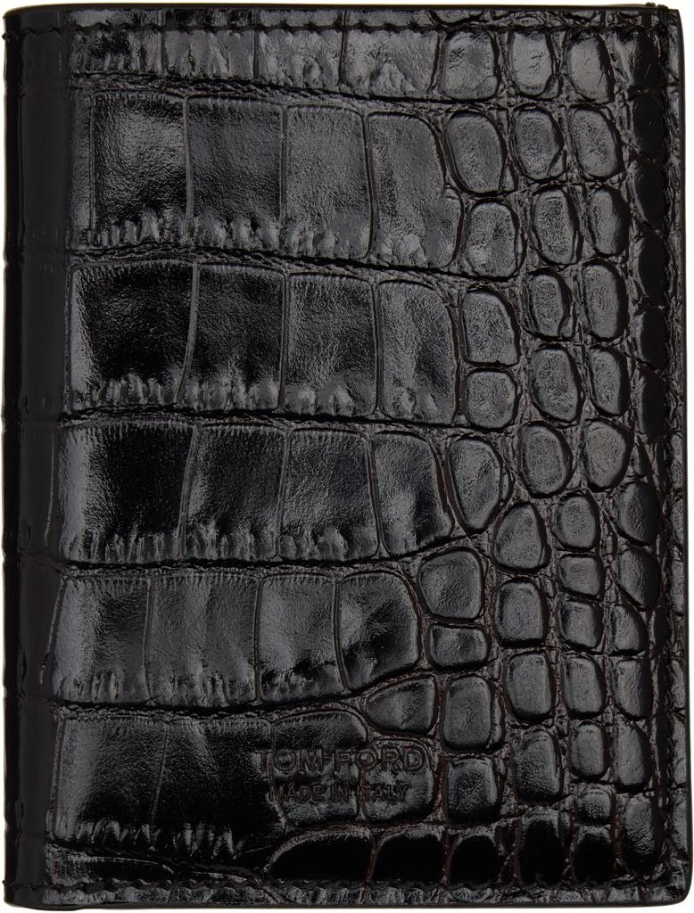 Tom Ford Brown Shiny Printed Croc T Line Card Holder