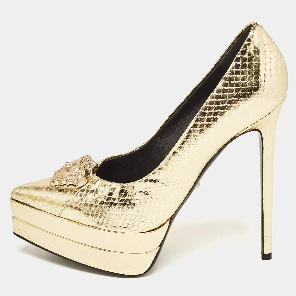 Versace Versace Gold Embossed Python Medusa Double Platform Pumps Size 39.5 1