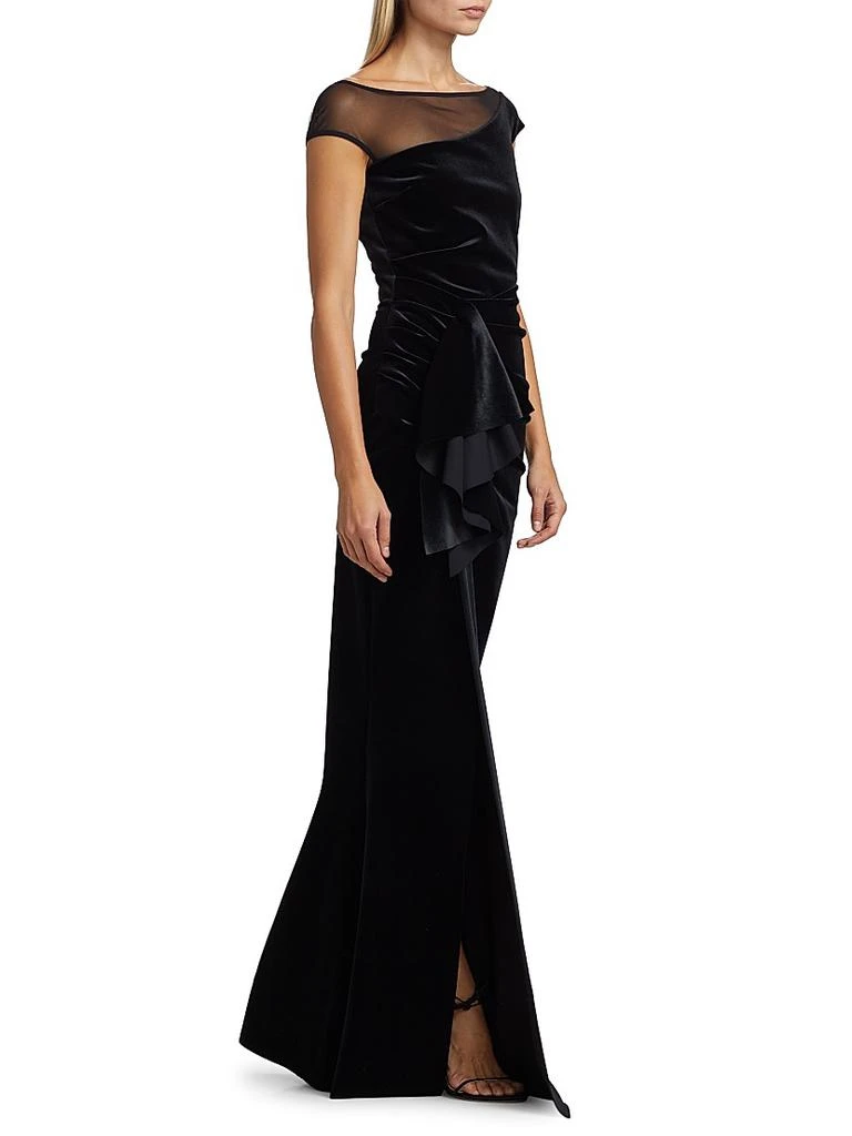 Chiara Boni Aroma Illusion Velvet Ruffled Sheath Gown 4