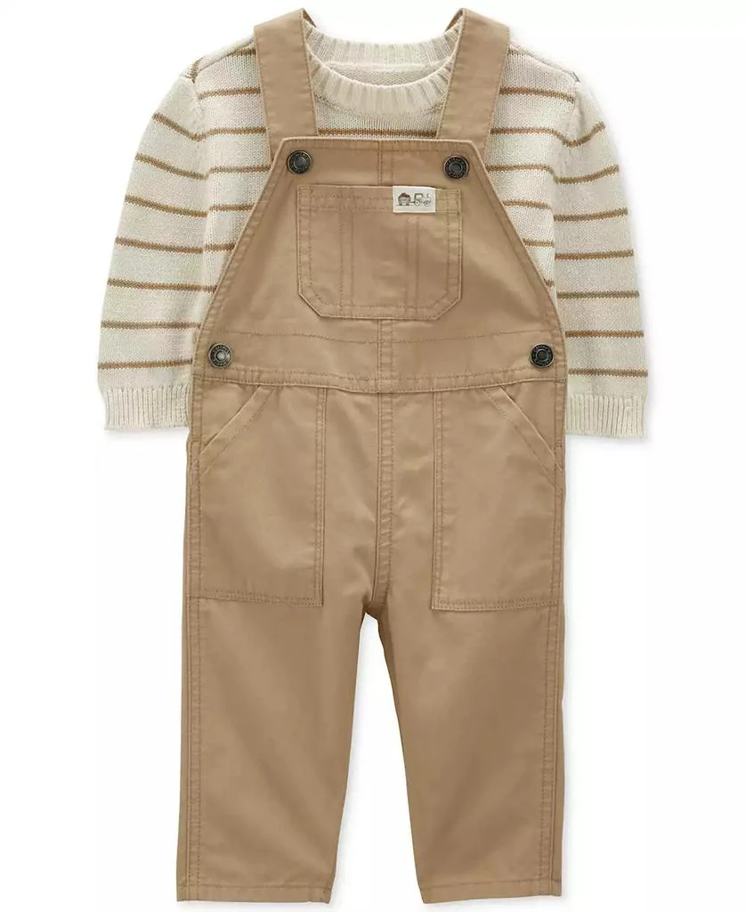 Carter's Baby Boys Cotton Striped Thermal Sweater & Canvas Coverall, 2 Piece Set 1