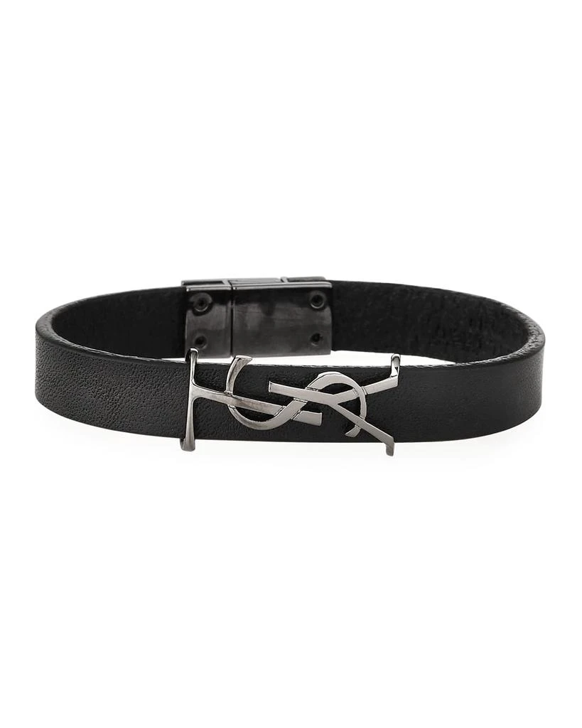 Yves Saint Laurent Leather YSL Monogram Bracelet, Black, Size Small 1