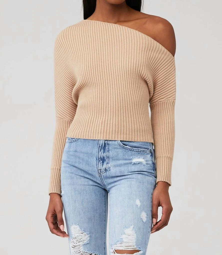 Line & Dot Blair Off Shoulder Sweater In Sand 1