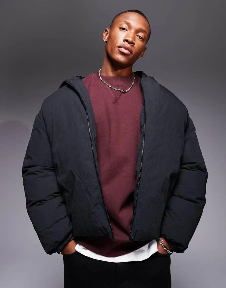 Asos Design Asos Black Puffer Jacket Mens High Shine Asos Men