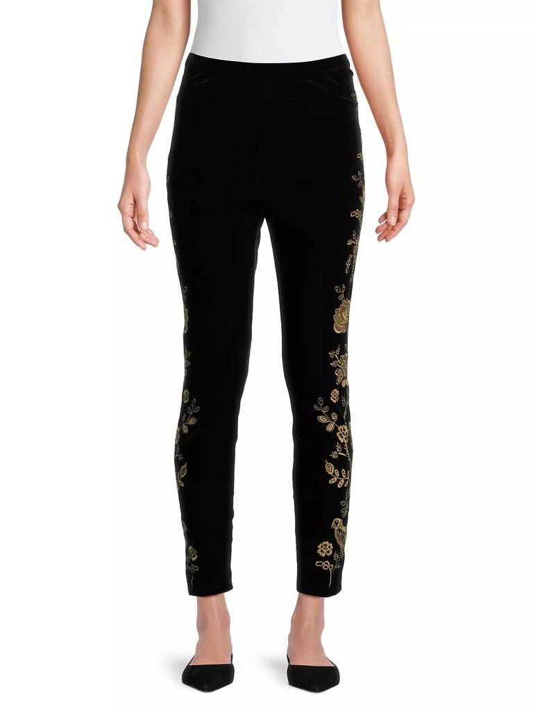 Johnny Was Embroidered Stretch Velvet High-Rise Leggings 3