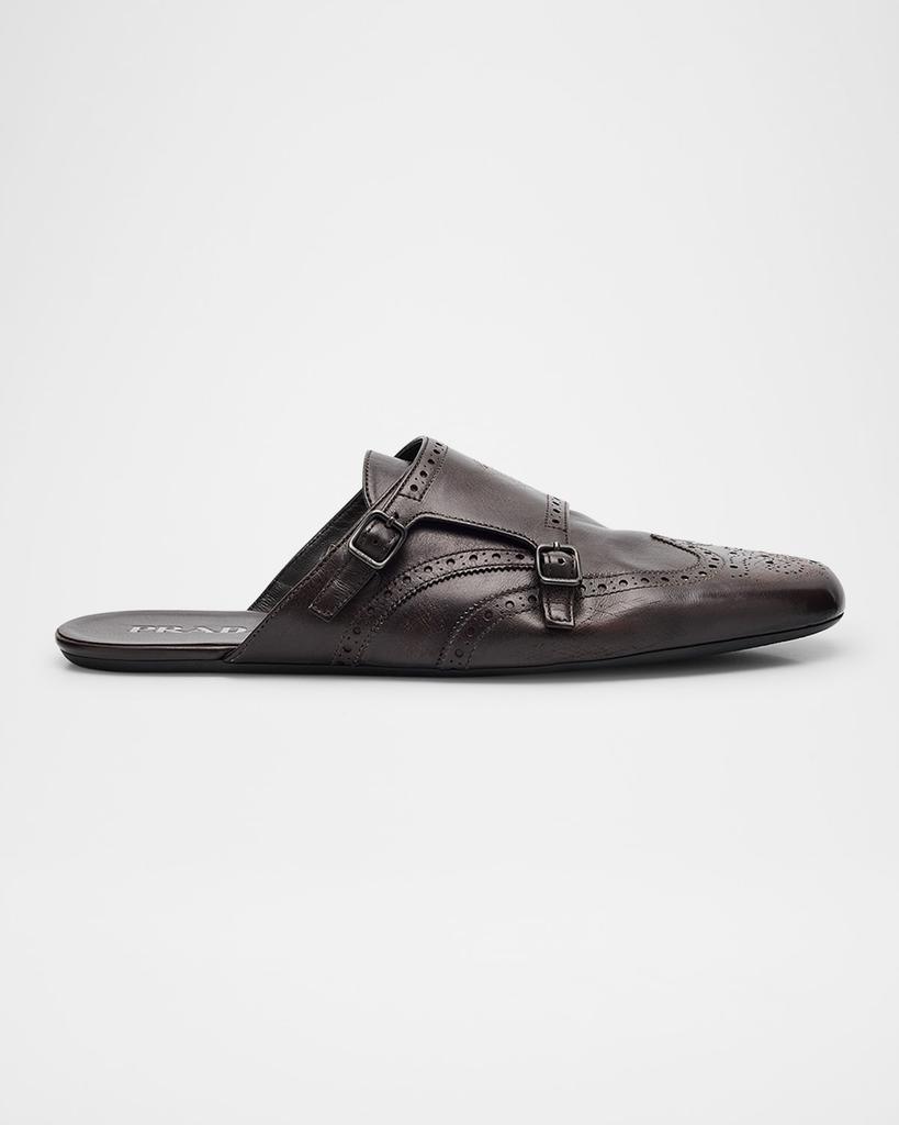 靴 Prada Knot Strap Mule Sandals 36.5 Prada Men's Shuffle Leather Double-Monk Strap Mules - Sandals