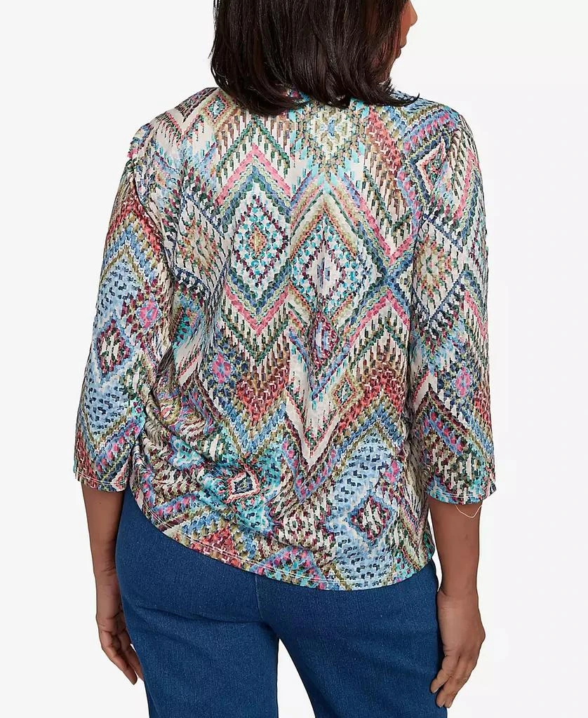 Alfred Dunner Women's El Paso Ikat Diamond Detailed Neckline Top 2