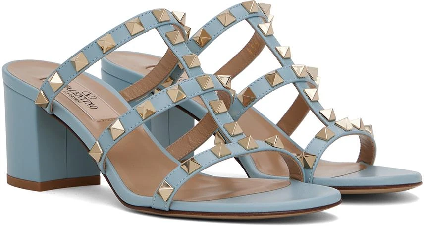 Valentino Blue Rockstud Calfskin Heeled Sandals 4