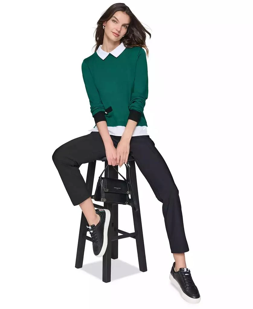 Karl Lagerfeld Paris Petite Layered-Look Shirt-Collar Sweater 4