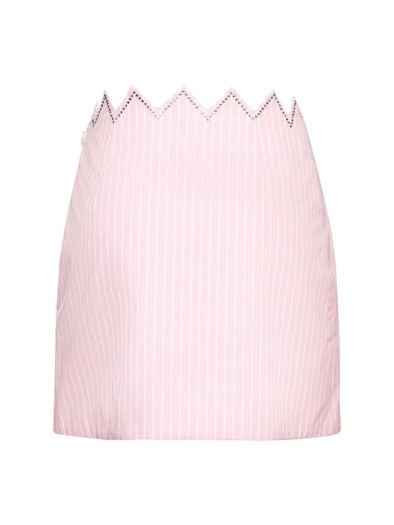 MACH & MACH Embellished Striped Cotton Mini Skirt 4