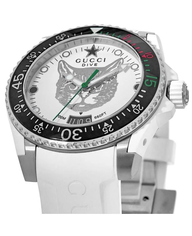 Gucci Gucci Dive White Tiger Dial White Rubber Men's Watch YA136329 2