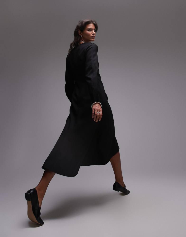 ARKET ARKET wool mix maxi dress with v-front neckline and high low hem in black