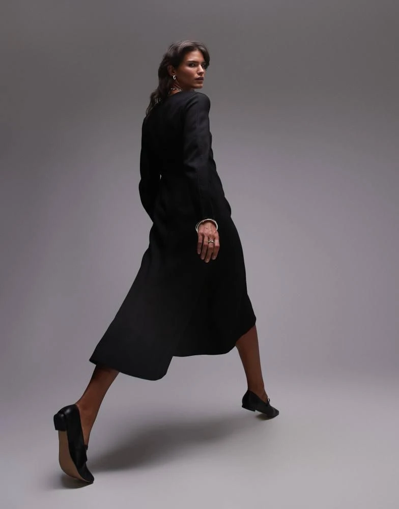 ARKET ARKET wool mix maxi dress with v-neck and high low hem in black 2