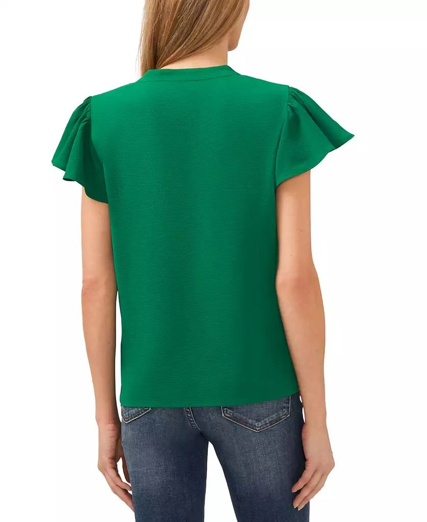 CeCe Women's Short Ruffled Sleeve Solid V-Neck Blouse 4