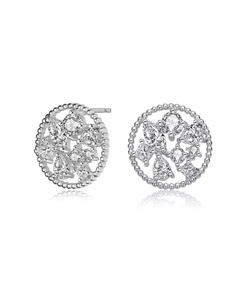 Genevive GV Sterling Silver White Gold Plated Ball Halo with Clear Multi Shape Cubic Zirconia Round Earrings
