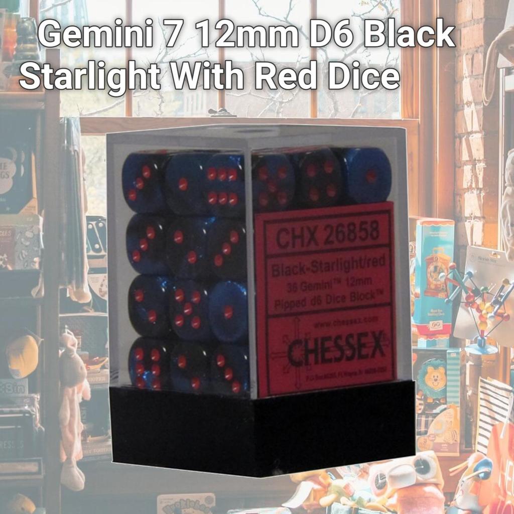 Hasbro Gemini 7 12mm D6 Black Starlight With Red Dice