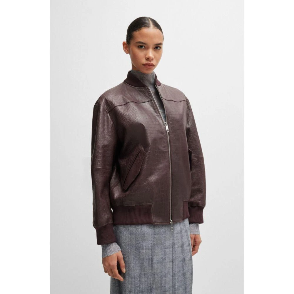 Hugo Boss Leather bomber jacket with embossed crocodile motif 3
