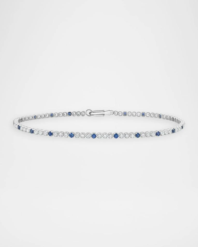 Neiman Marcus Diamonds 18K White Gold Alternating Diamond Trio and Blue Sapphire Bracelet, 7"L
