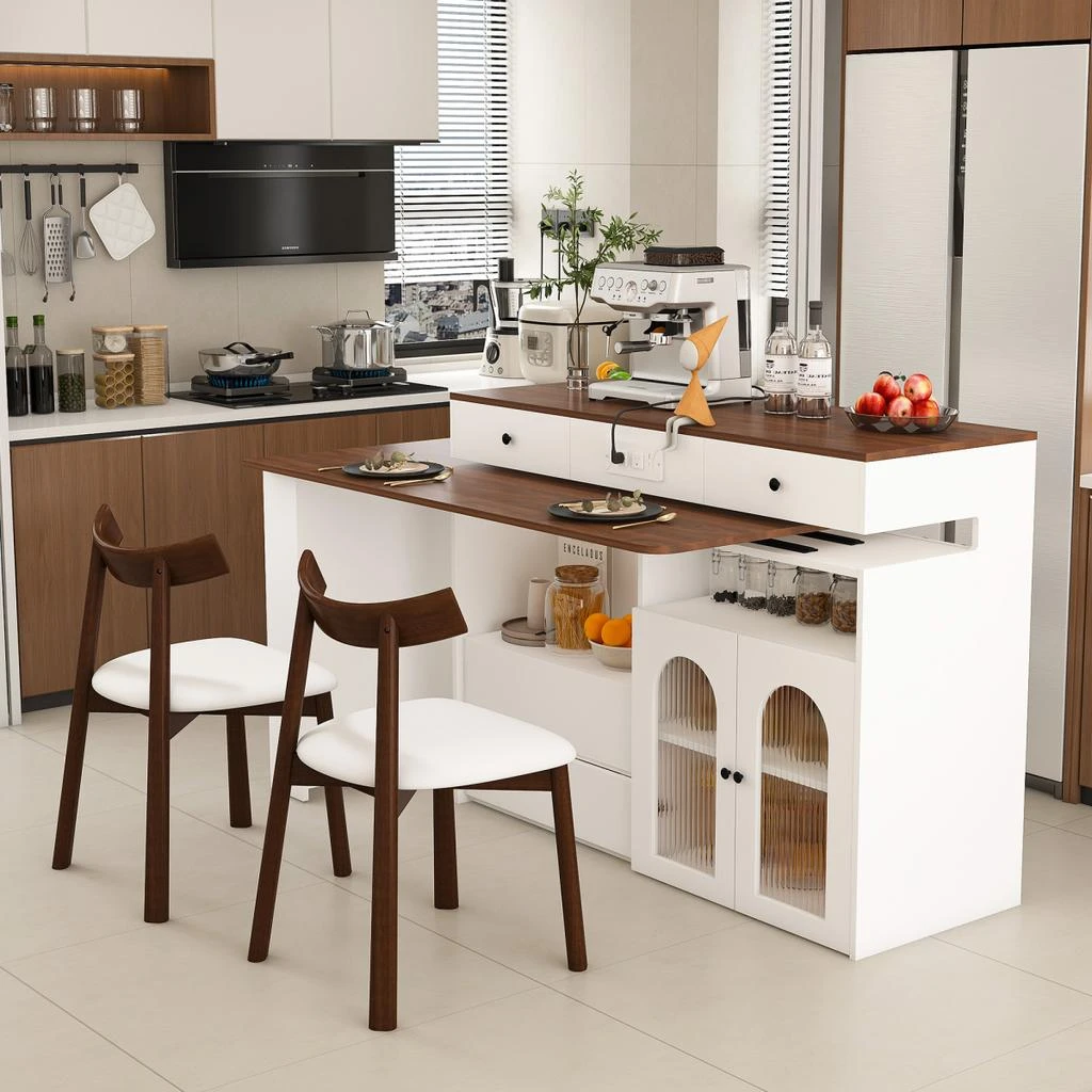 Streamdale Furniture Streamdale Kitchen Island Set with 2 Chairs, Extendable Rotating Table, 4 Drawers 
Cabinets