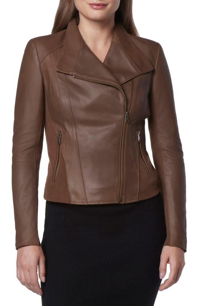 Andrew Marc Felix Leather Moto Jacket with Knit Panels