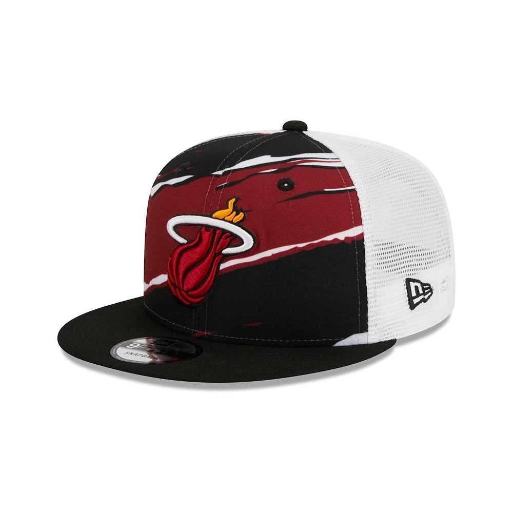 New Era Men's Black/White Miami Heat Tear Trucker 9FIFTY Adjustable Hat