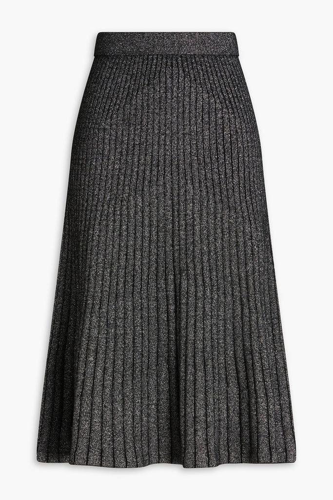 N.PEAL Metallic ribbed cashmere-blend midi skirt