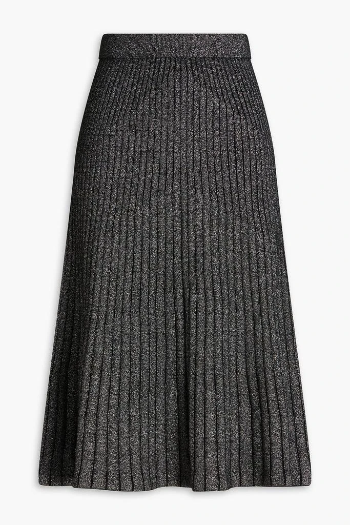 N.PEAL Metallic ribbed cashmere-blend midi skirt 1