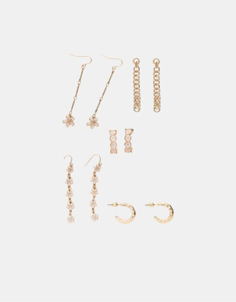 Stradivarius Stradivarius Set of 9 enamelled flower earrings in gold