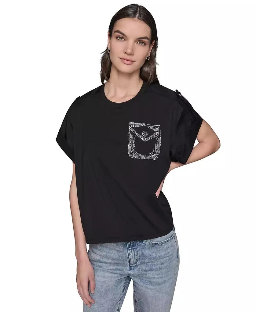 Karl Lagerfeld Paris Women's Embellished-Pocket Tee 1