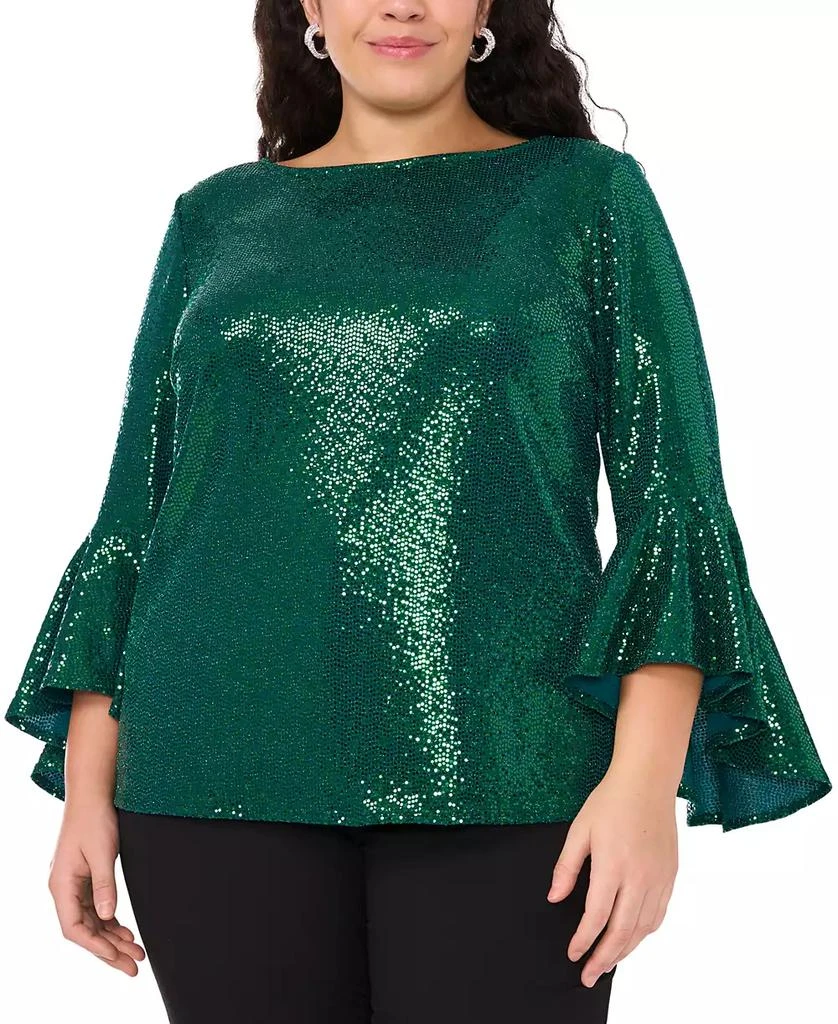 MSK Plus Size Sequinned Bell-Sleeve Boat-Neck Top 1